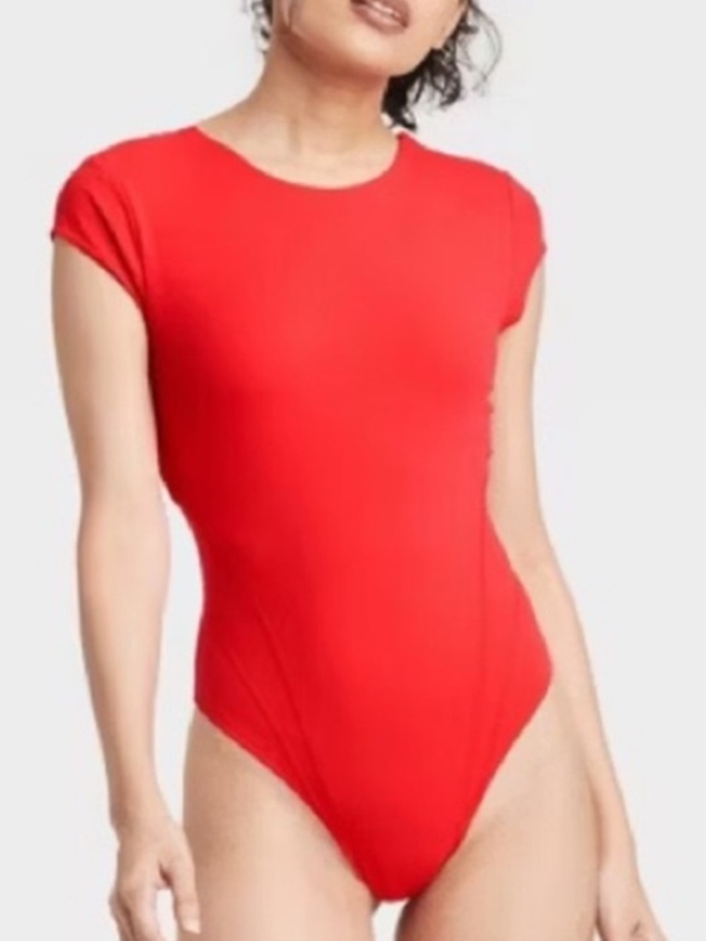 JoyLab Women's Low Back Short Sleeve Active Bodysuit Red L